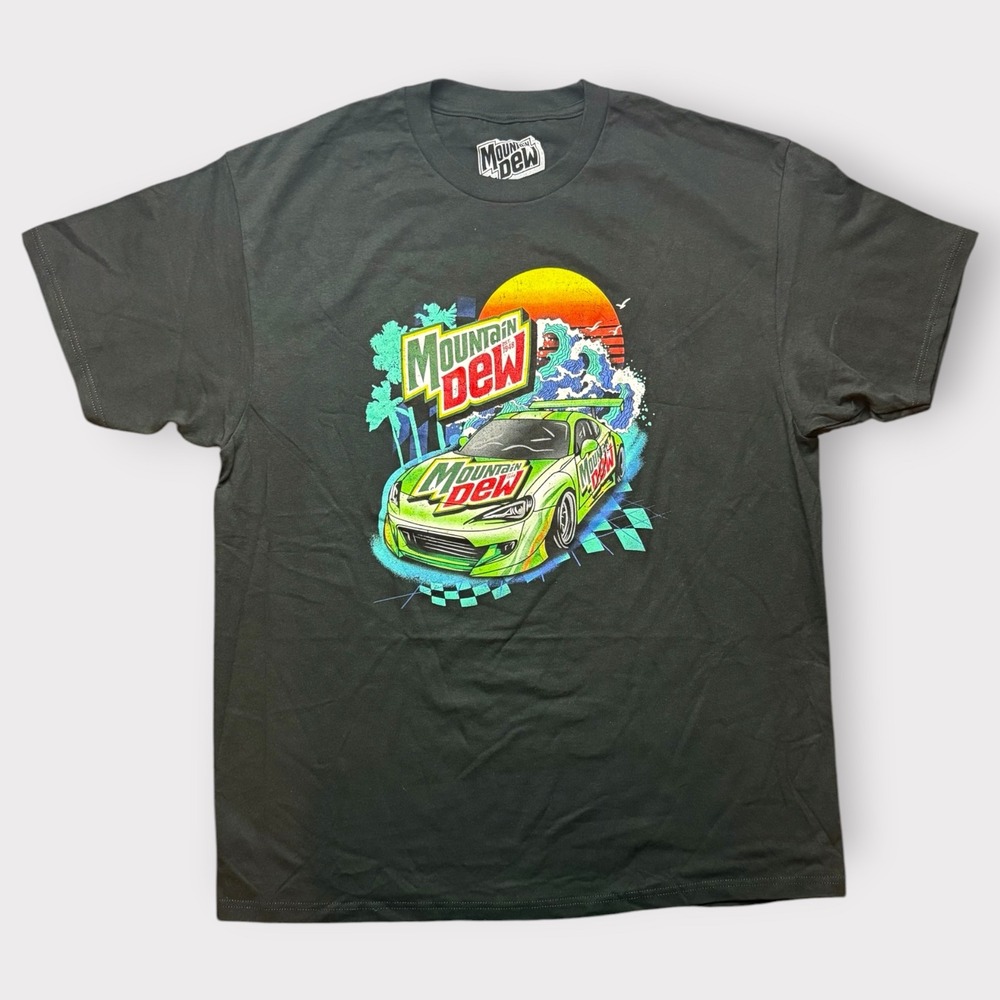 Mountain Dew Racing Car Graphic T-Shirt Mens XL Black Retro Synthwave H3